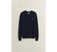 Strickpullover GANT "COTTON CABLE C-NECK", Herren, Gr. XL, blau (evening blau), Strick, Obermaterial: 100% Baumwolle, regular fit hüftlang, Rundhals, Rippstrickbündchen, Pullover Strickpullover, mit W