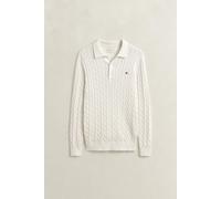 Polokragenpullover GANT "COTTON CABLE POLO", Herren, Gr. 3XL, weiß (cream), Strick, Obermaterial: 100% Baumwolle, unifarben, regular fit normal, Rundhals, eingesetzt Rippstrickbündchen, Pullover, Regu