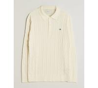 Polokragenpullover GANT "COTTON CABLE POLO", Herren, Gr. XL, weiß (cream), Strick, Obermaterial: 100% Baumwolle, unifarben, regular fit normal, Rundhals, eingesetzt Rippstrickbündchen, Pullover, Regul