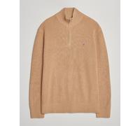 GANT Cotton/Merino Ribbed Half Zip Khaki Melange Beige XL