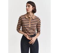 GANT - Breton Striped Piqué Langarm-Poloshirt warm khaki - Gr. - L