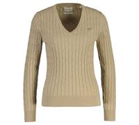 GANT Damen Cable-Strickpullover - STRETCH COTTON CABLE V-NECK, Zopfstrick Beige M