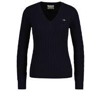 GANT Damen Cabel-Strickpullover - STRETCH COTTON CABLE V-NECK, Zopfstrick Blau 3XL