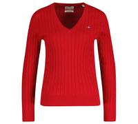 GANT Damen Cable-Strickpullover - STRETCH COTTON CABLE V-NECK, Zopfstrick Hellrot / 3XL 3XL Rot