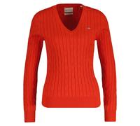 GANT Damen Cable-Strickpullover - STRETCH COTTON CABLE V-NECK, Zopfstrick Rot / S S Rot