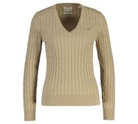 GANT Damen Cable-Strickpullover - STRETCH COTTON CABLE V-NECK, Zopfstrick XL Beige