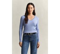 Strickpullover GANT "STRETCH COTTON CABLE V-NECK", Damen, Gr. XL, misty lavender, Strick, Obermaterial: 88% Baumwolle, 10% Polyamid, 2% Elasthan, schmal hüftlang, V-Ausschnitt, Rippstrickbündchen, Pul