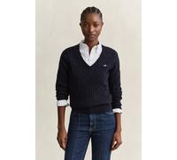GANT Damen V-Ausschnitt-Pullover Zopfmuster Stretch-Baumwolle Evening Blue XXL EU
