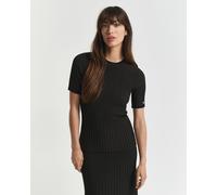 GANT Damen Gerippter Kurzarmpullover mit Kontrasten (L) DARK MOSS Grün