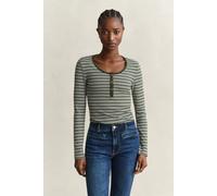 GANT Damen Geripptes langärmliges Henley-Shirt (XS) MOSSY Grün