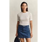 GANT Damen Gestreifter Zopfstrick Kurzarmpullover (XS) OAT BEIGE