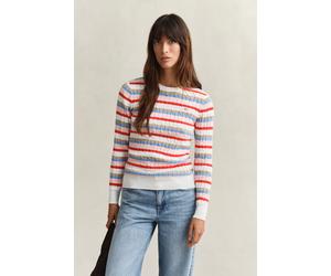 GANT Damen Gestreifter Zopfstrick Rundhalspullover (L) MULTICOLOR