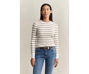 GANT Damen Gestreifter Zopfstrick Rundhalspullover (L) OAT BEIGE