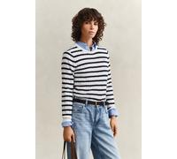 GANT Damen Gestreifter Zopfstrick Rundhalspullover (XL) EGGSHELL