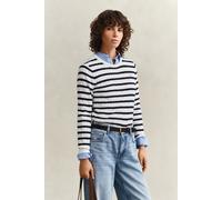 GANT Damen Gestreifter Zopfstrick Rundhalspullover (XS) EGGSHELL