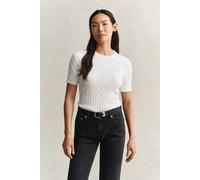 GANT Damen Kurzärmliger Zopfstrickpullover aus Baumwollstretch (M) EGGSHELL