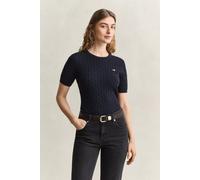GANT Damen Kurzärmliger Zopfstrickpullover aus Baumwollstretch (XS) EVENING Blau