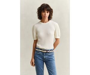 GANT Damen Kurzarmpullover aus Baumwolle mit Zopfmuster (XXL) CREAM