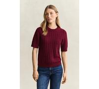 GANT Damen Kurzarmpullover mit Zopfmuster aus Woll-Kaschmir-Mix (S) DARKENED WINE