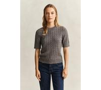GANT Damen Kurzarmpullover mit Zopfmuster aus Woll-Kaschmir-Mix (XS) Braun MELANGE