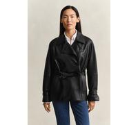 GANT Damen Kurzer Trenchcoat aus Leder (S) Schwarz