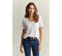 GANT Damen Leinen T-Shirt mit V-Ausschnitt (XL) Weiß