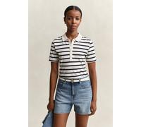 Poloshirt GANT "SLIM STRIPED", Damen, Gr. L, eggshell, Single Jersey, Obermaterial: 97% Baumwolle, 3% Elasthan, gestreift, slim fit normal, Rundhals, eingesetzt gerader Abschluss, Shirts, Slim fit mit