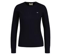 GANT Damen Pullover – Stretch-Baumwolle Zopfstrick, C-Ausschnitt – Evening Blue Gr. M