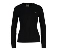 GANT Damen Pullover - STRETCH COTTON CABLE C-NECK, Rundhals, Zopfstrick, Logo Schwarz S