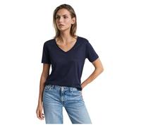 GANT Damen REG Linen V-Neck SS T-Shirt, Evening Blue, Large