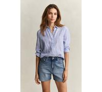 Regular Fit Leinen Bluse mit Streifen Blau 40