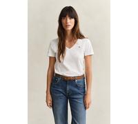 GANT Damen REG Shield SS V-Neck T-Shirt, White, XS