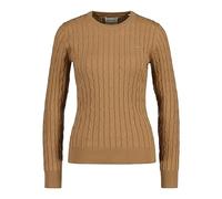 GANT Damen Pullover - STRETCH COTTON CABLE C-NECK, Rundhals, Zopfstrick, Logo Hellbraun / L L Braun