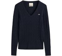 GANT Damen V-Ausschnitt-Pullover Zopfmuster Stretch-Baumwolle Evening Blue XXL EU
