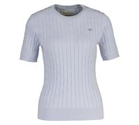 GANT Damen Strick T-Shirt - STRETCH COTTON CABLE C-NECK, Rundhals, Kurzarm, Zopfmuster Hellblau XL
