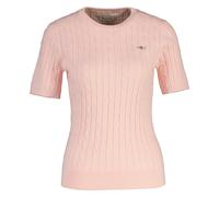 GANT Damen Strick T-Shirt - STRETCH COTTON CABLE C-NECK, Rundhals, Kurzarm, Zopfmuster Rosa S