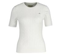 GANT Damen Strick T-Shirt - STRETCH COTTON CABLE C-NECK, Rundhals, Kurzarm, Zopfmuster Weiß M