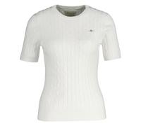 GANT Damen Strick T-Shirt - STRETCH COTTON CABLE C-NECK, Rundhals, Kurzarm, Zopfmuster Weiß / S S Weiß