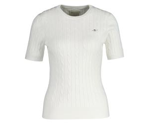 GANT Damen Strick T-Shirt - STRETCH COTTON CABLE C-NECK, Rundhals, Kurzarm, Zopfmuster Weiß / S S Weiß