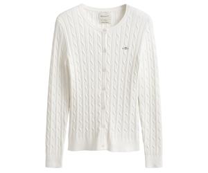 GANT Damen Strickjacke - STRETCH COTTON CABLE CARDIGAN, Zopfstrick, Logo Weiß / M M Weiß