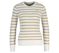 Rundhalspullover GANT "STRETCH COTTON CABLE STRIPE C-NECK", Damen, Gr. XXL, grau (oat beige), Strick, Obermaterial: 88% Baumwolle, 10% Polyamid, 2% Elasthan, slim fit, Rundhals, Rippbündchen, Pullover