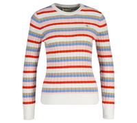 Rundhalspullover GANT "STRETCH COTTON CABLE STRIPE C-NECK", Damen, Gr. XXL, multicolor, Strick, Obermaterial: 88% Baumwolle, 10% Polyamid, 2% Elasthan, slim fit, Rundhals, Rippbündchen, Pullover Rundh