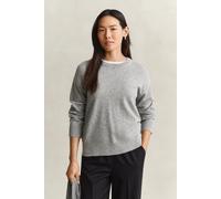 Strickpullover GANT "SUPERFINE LAMBSWOOL C-NECK", Damen, Gr. XL, grau (grau melange), Strick, Obermaterial: 100% Wolle, relaxed fit normal, Rundhals, Rippbündchen, Pullover Strickpullover, aus feiner