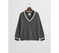 GANT Damen Superfine Lambswool V-Neck Pullover mit Kontrast (M) CHARCOAL MELANGE