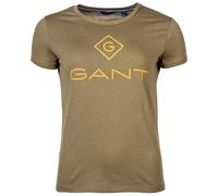 GANT Damen T-Shirt - D1 Color Lock Up T-Shirt, Rundhals, kurzarm, Baumwolle, Print, einfarbig Khaki XS