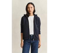Kapuzensweatjacke GANT "REG TONAL SHIELD ZIP HOODIE", Damen, Gr. XL, blau (evening blau), angeraute Sweatware, Obermaterial: 78% Baumwolle, 22% Polyester, regular fit, Rippbündchen, Sweatjacken, Marke