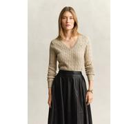 Sweater GANT "Strickpullover STRETCH COTTON CABLE V-NECK", Damen, Gr. M, beige, Obermaterial: 88% Baumwolle CO. 10% Polyamid PA. 2% Elasthan EL., Sweatshirts Sweater (93898068-M) beige