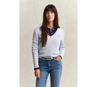 GANT Damen V-Neck Pullover mit Zopfmuster (S) LIGHT Blau