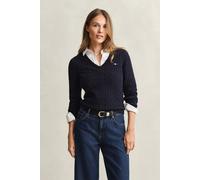 GANT Damen V-Neck Pullover mit Zopfmuster (XXXL) EVENING Blau