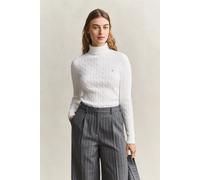 GANT Damen Zopfstrick Rollkragenpullover aus Stretch-Baumwolle (L) EGGSHELL